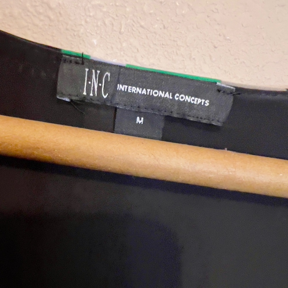 INC International Concepts Elegant Striped Black, Green, Taupe, White Wrap Dress - Picture 4 of 6